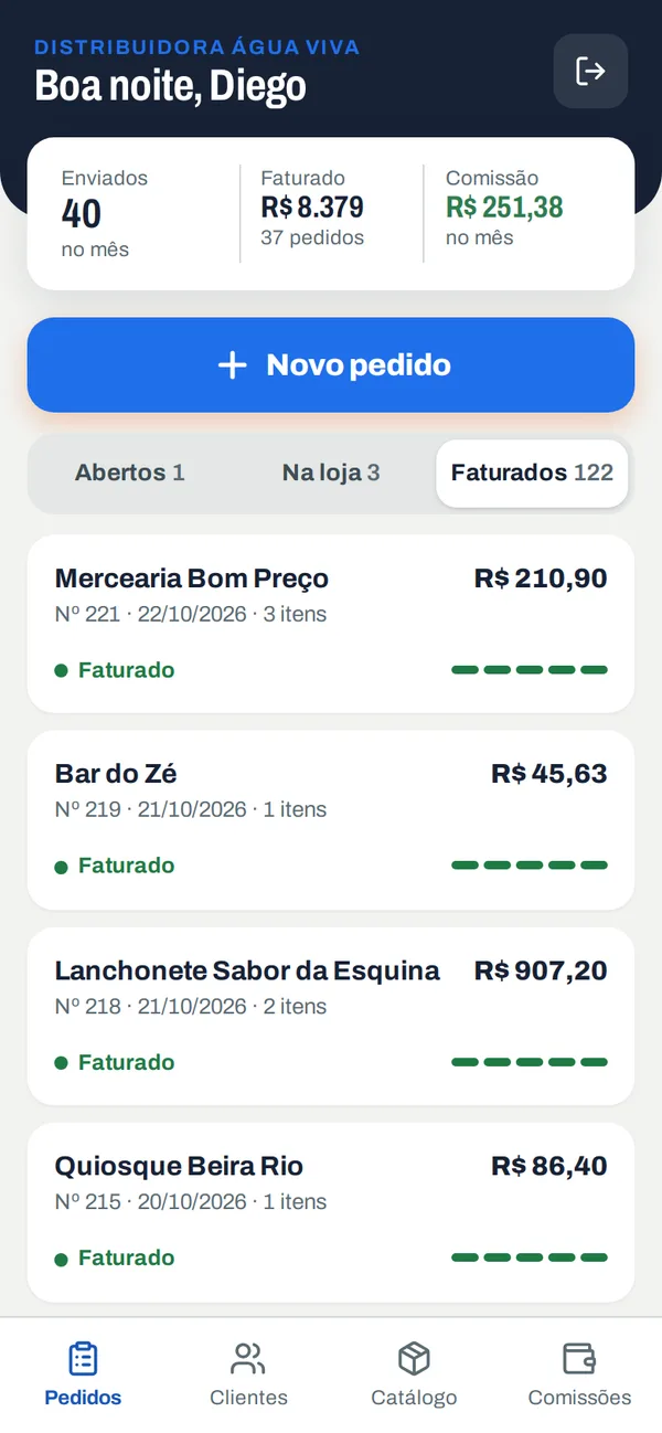 App de pedidos: lista de pedidos do vendedor